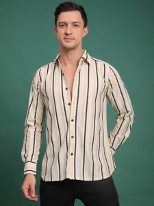 Voroxy Men Striped Casual Yellow Shirt