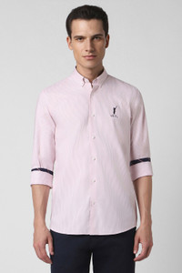 PETER ENGLAND Men Striped Casual Pink Shirt