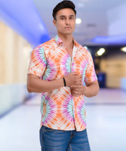BASE 41 Men Printed Casual Orange Shirt
