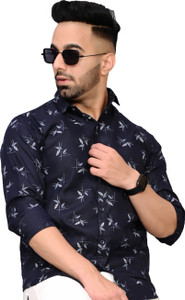 SHIRTZONE Men Printed Casual White, Dark Blue Shirt