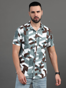 ZHAO Men Printed Casual Brown Shirt