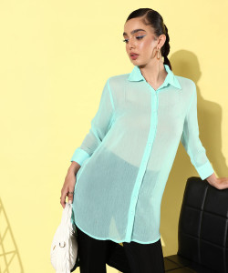 ANVI Be Yourself Women Solid Casual Light Blue Shirt