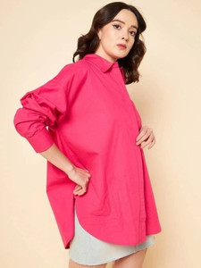 HouseOfCommon Women Solid Casual Pink Shirt