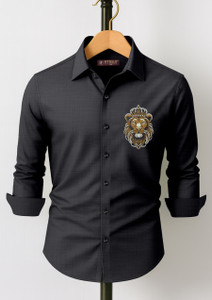 FITTELLO FAB Men Embroidered Casual Black Shirt