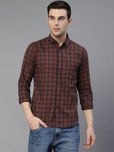Dennis Lingo Men Checkered Casual Brown Shirt