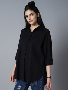 Fab Star Women Solid Casual Black Shirt