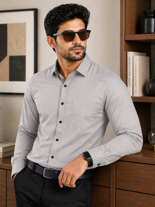 VeBNoR Men Solid Formal Grey Shirt