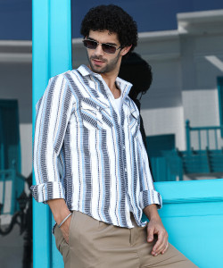 CAMPUS SUTRA Men Striped Casual Blue, White Shirt