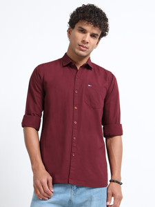 U.S. Pitchers Men Solid Casual Maroon Shirt