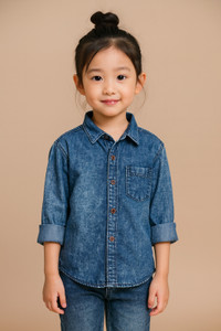 AIDAN PAUL Girls Washed Casual Blue Shirt