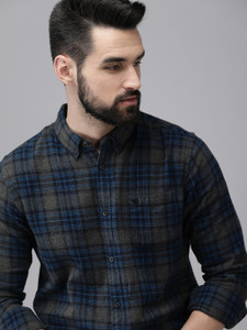 THE BEAR HOUSE Men Checkered Casual Black, Blue, Grey Shirt