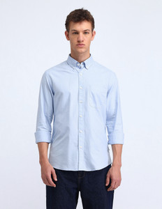 FLYING MACHINE Men Solid Casual Blue Shirt
