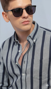 HKV FASHION Men Striped Casual Blue Shirt