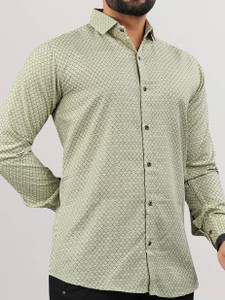NIVICK Men Printed Formal Cream Shirt