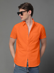 Voroxy Men Solid Casual Orange Shirt