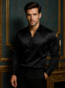 FABDACK Men Solid Casual Black Shirt