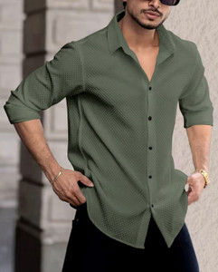 JACKBELLA Men Solid Casual Green Shirt