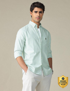 U.S. POLO ASSN. Men Green Striped Casual Shirt - Image 6