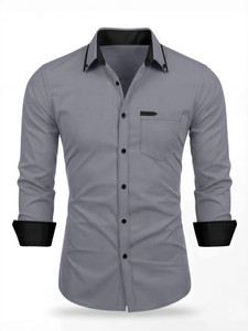 XOMLAXO Men Solid Casual Grey, Black Shirt