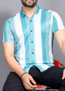 sti Men Striped Casual Light Blue Shirt