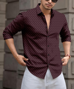 SOPANI Men Self Design Casual Purple Shirt