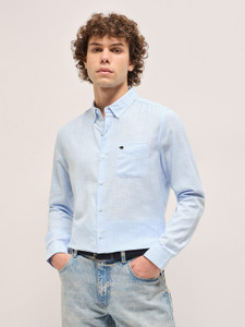 THE BEAR HOUSE Men Striped Casual Blue Shirt