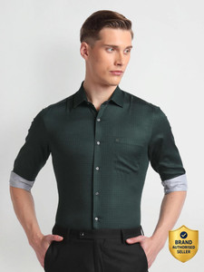 ARROW Men Printed Formal Dark Green Shirt