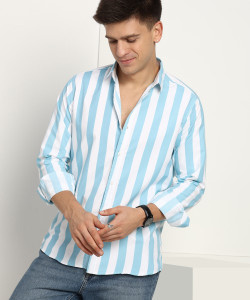Jai Textiles Men Striped Casual Light Blue Shirt