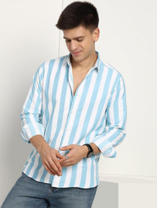 Jai Textiles Men Striped Casual Light Blue Shirt