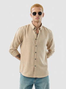 Snitch Men Striped Casual Beige Shirt