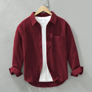 NOTETO Men Solid Formal Maroon Shirt