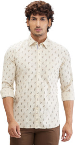 PARX Men Printed Casual Beige Shirt