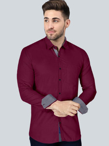 BroMiyO Men Solid Casual Maroon Shirt