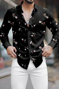 COMBRAIDED Men Striped Casual Black Shirt