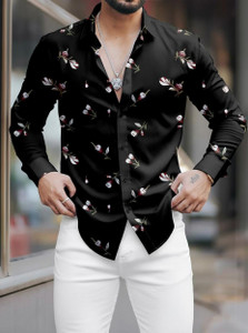 COMBRAIDED Men Striped Casual Black Shirt