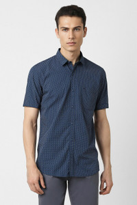 PETER ENGLAND Men Printed Casual Dark Blue, White Shirt