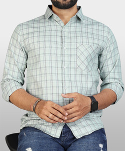 VeBNoR Men Checkered Formal Light Green Shirt