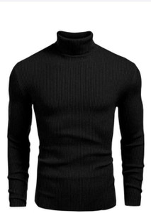 GLITO Solid Turtle Neck Casual Men Black Sweater