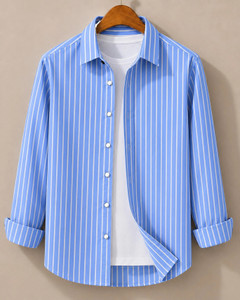 RODEIZ Men Striped Light Blue, White Shirt - Image 6