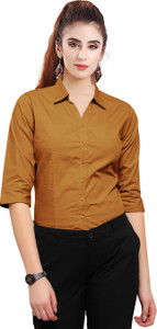 Ivorylane Women Solid Formal Yellow Shirt