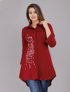 Aashee Women Embroidered Casual Maroon Shirt