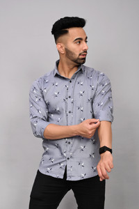S-Line Men Printed Casual Black, Grey, White Shirt