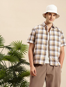 Mast & Harbour Men Checkered Casual Beige Shirt - Image 6
