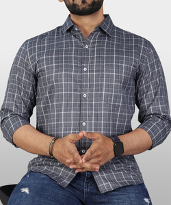 VeBNoR Men Checkered Formal Grey Shirt