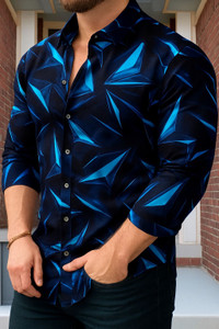 Kumstar Men Printed Casual Blue Shirt