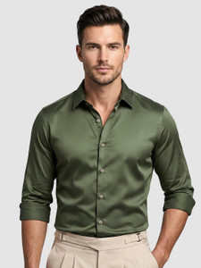 BEYOUNG Men Solid Formal Green Shirt