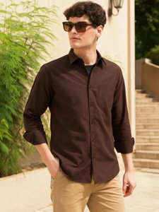 JERRY AND HANPHIL Men Solid Casual Brown Shirt