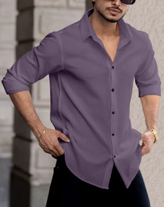 JACKBELLA Men Solid Casual Purple Shirt