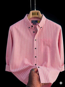 DISHANK Men Striped Pink Shirt - Image 5