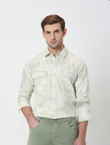 MUFTI Men Printed Casual Light Green, Grey, Orange Shirt